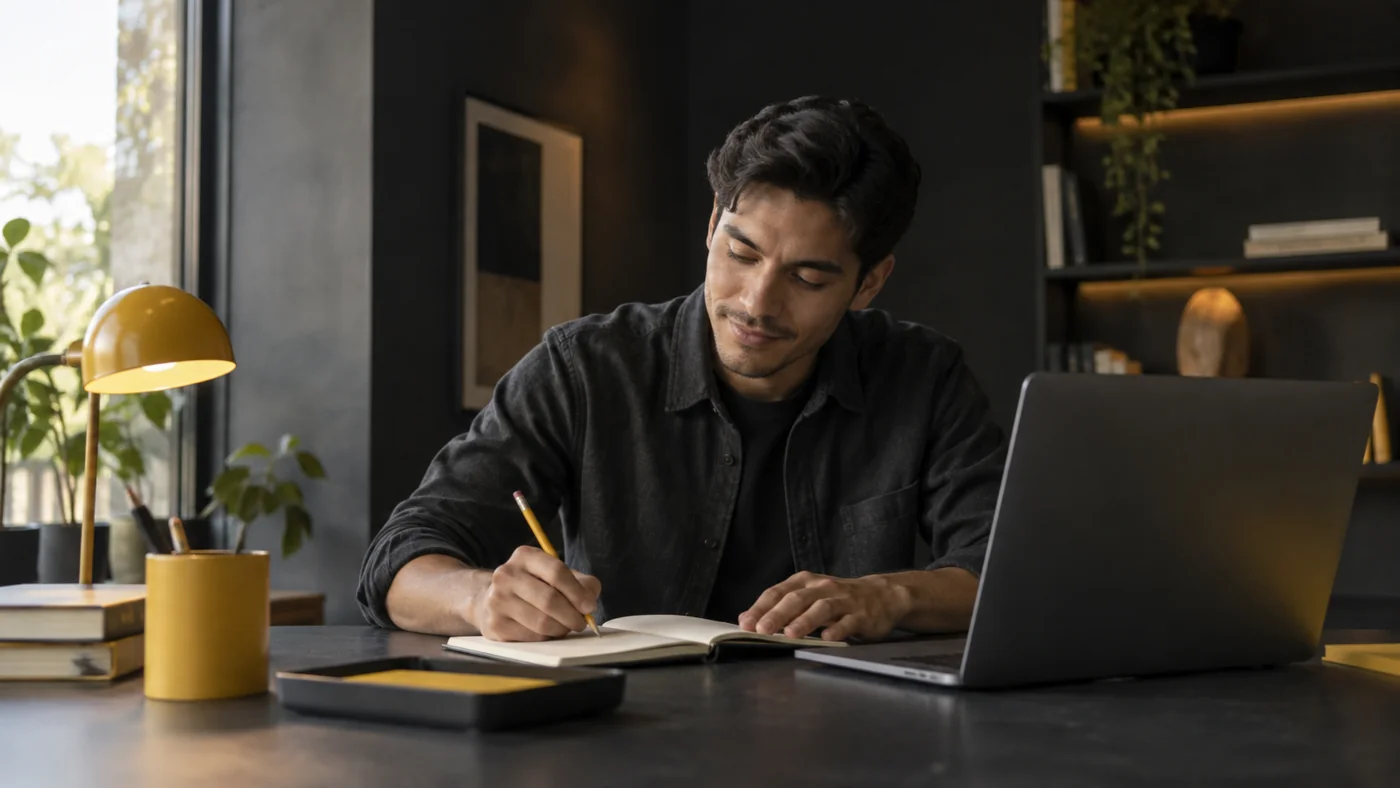 Profesional escribiendo el plan de su próximo proyecto